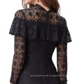 Kate Kasin Women's Ruffled Long Sleeve High Neck Lace A-Line Dress KK000505-1